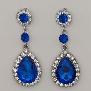 Blue Gemstone Crystal Drop Earrings Silver